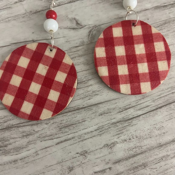 Mushroom Earrings Retro Black Red White Round 2” Dangle Bead French Wire Silver - Picture 4 of 10